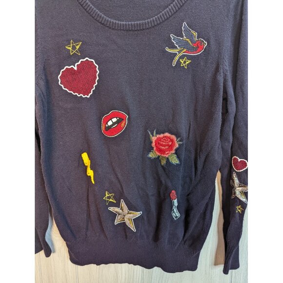 Torrid Graphic Patch Black Sweater Long Sleeve Womens Size 0X Large L - Picture 2 of 8